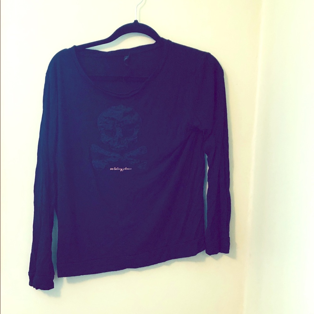 Betsy Johnson Faded Skull Black  Shirt Large